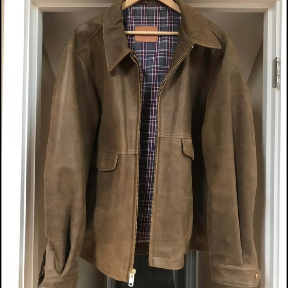 Men’s Brown Buffalo Leather aviation/bomber/cowboy jacket w/back yoke!